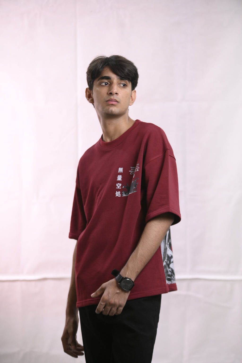 Mahroon Anime Oversize DropShoulder Tshirt