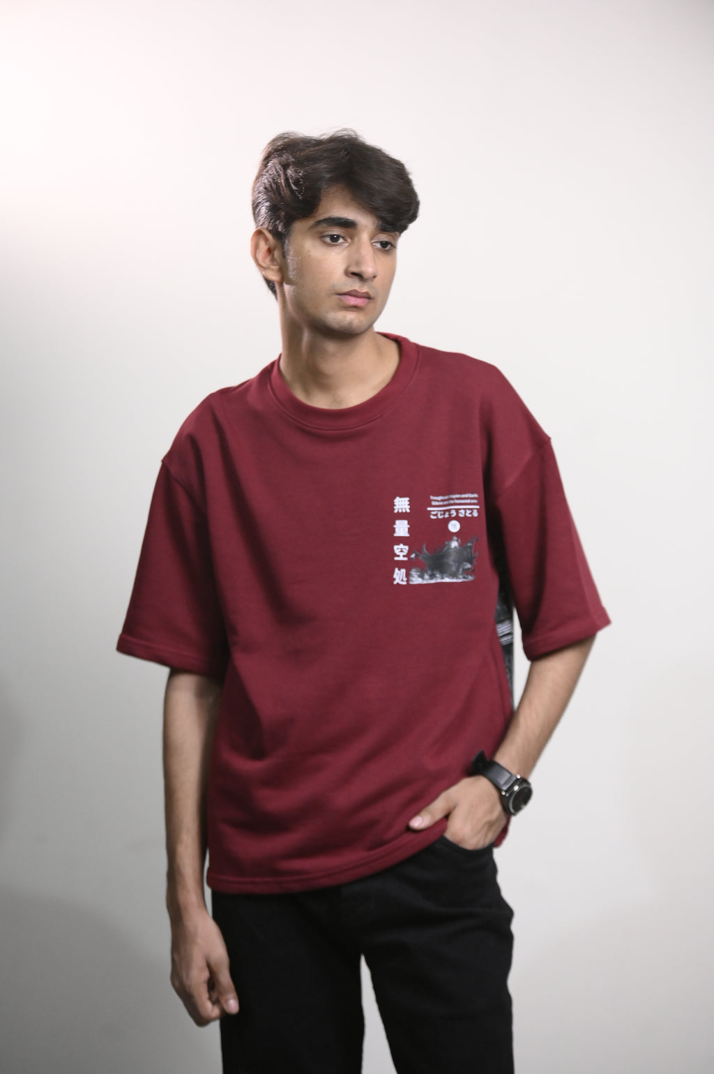 Mahroon Anime Oversize DropShoulder Tshirt