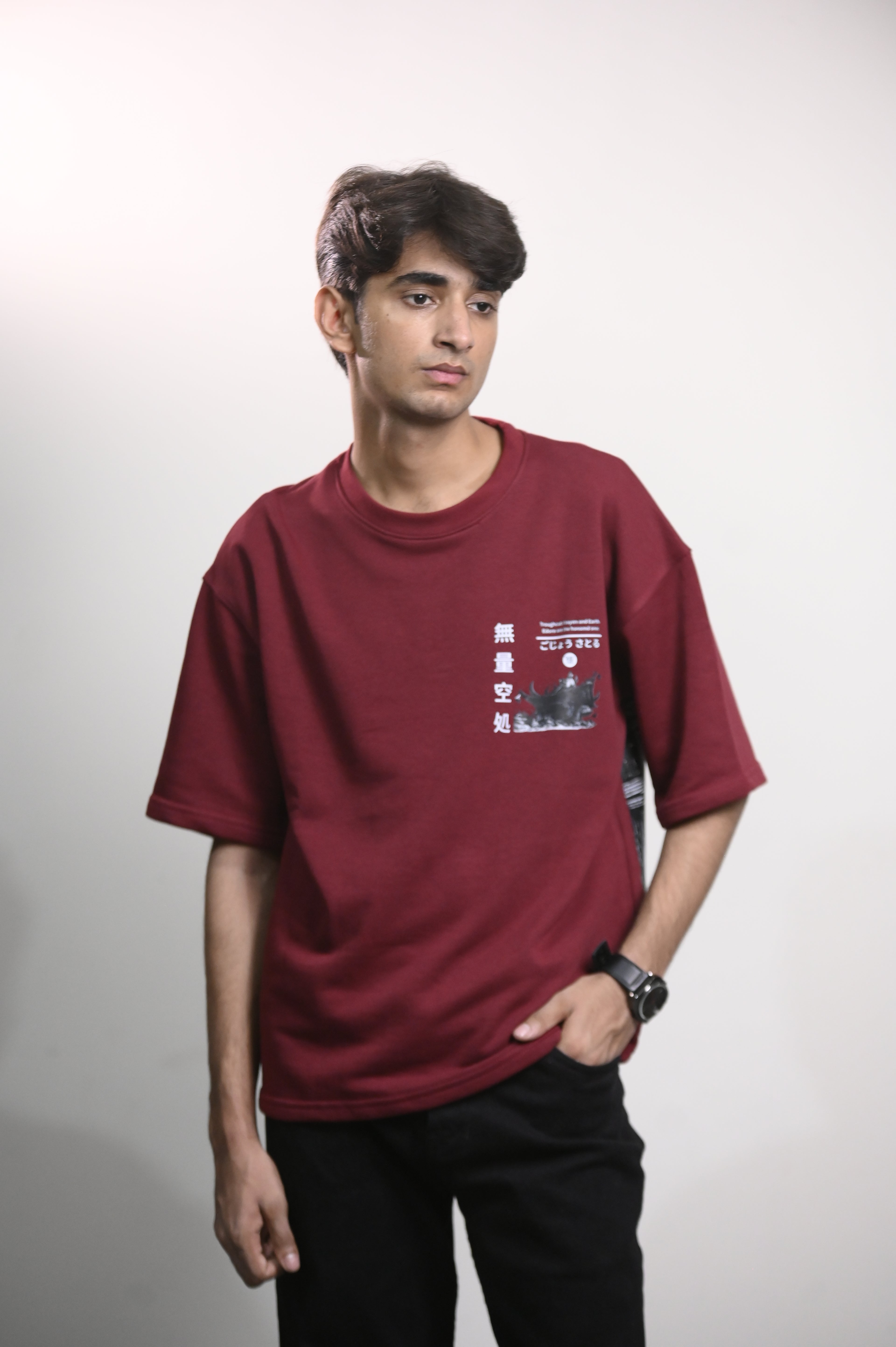 Mahroon Anime Oversize DropShoulder Tshirt