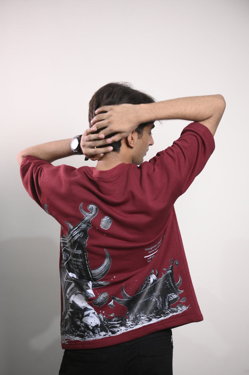 Mahroon Anime Oversize DropShoulder Tshirt