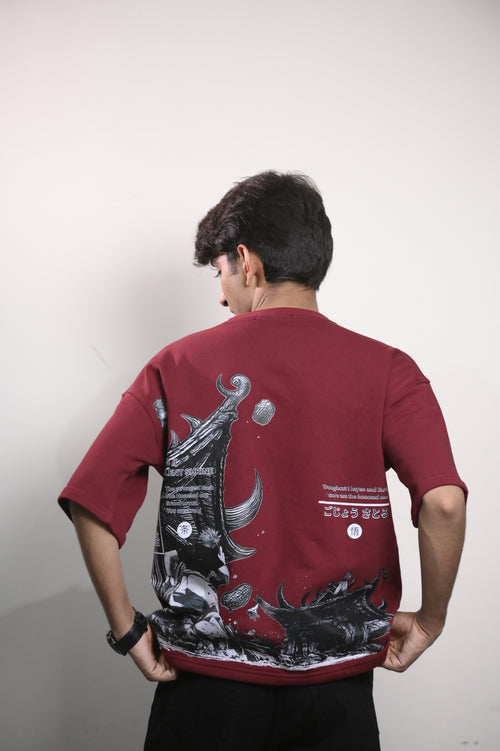 Mahroon Anime Oversize DropShoulder Tshirt